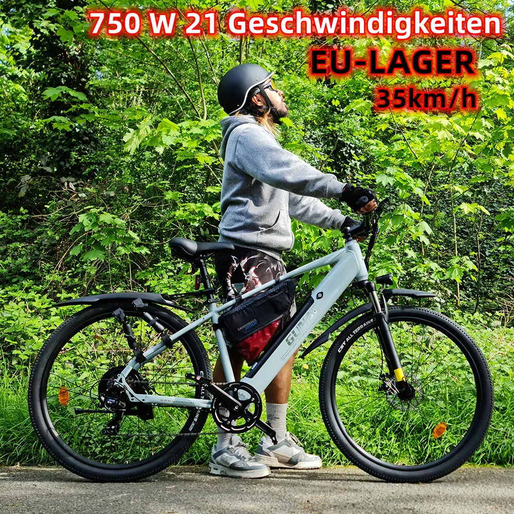 GUNAI Electric Bicycle 750W Motor 27.5'' Off-road Tire with 48V 10Ah Battery Mudguard Dual Suspension Mountain Snow Adult E-Bike