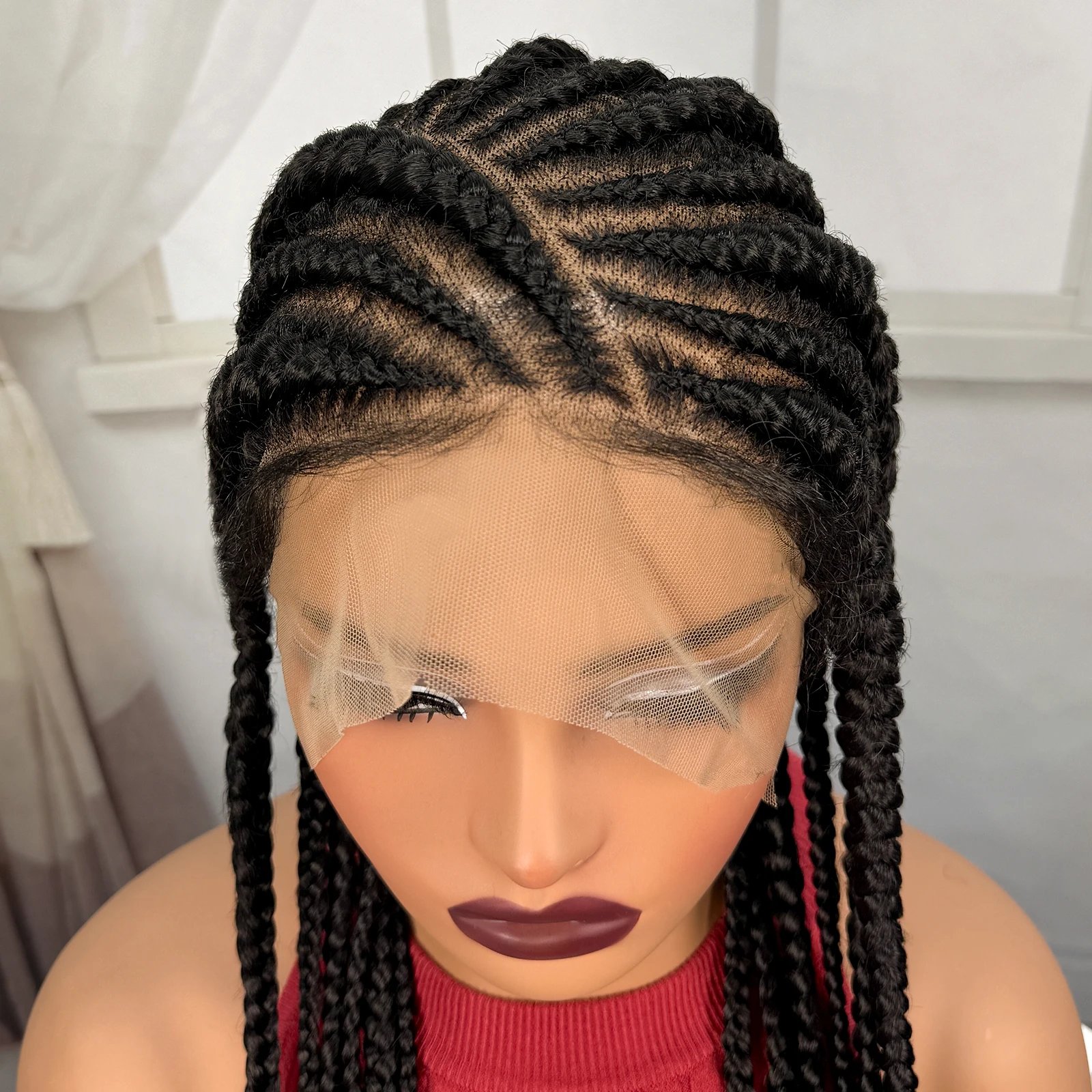 Cornrow Braided Wigs Synthetic 36inch Full Lace Natural Braiding Hair Wigs Box Braided Lace Wigs with Baby Hair for Black Women