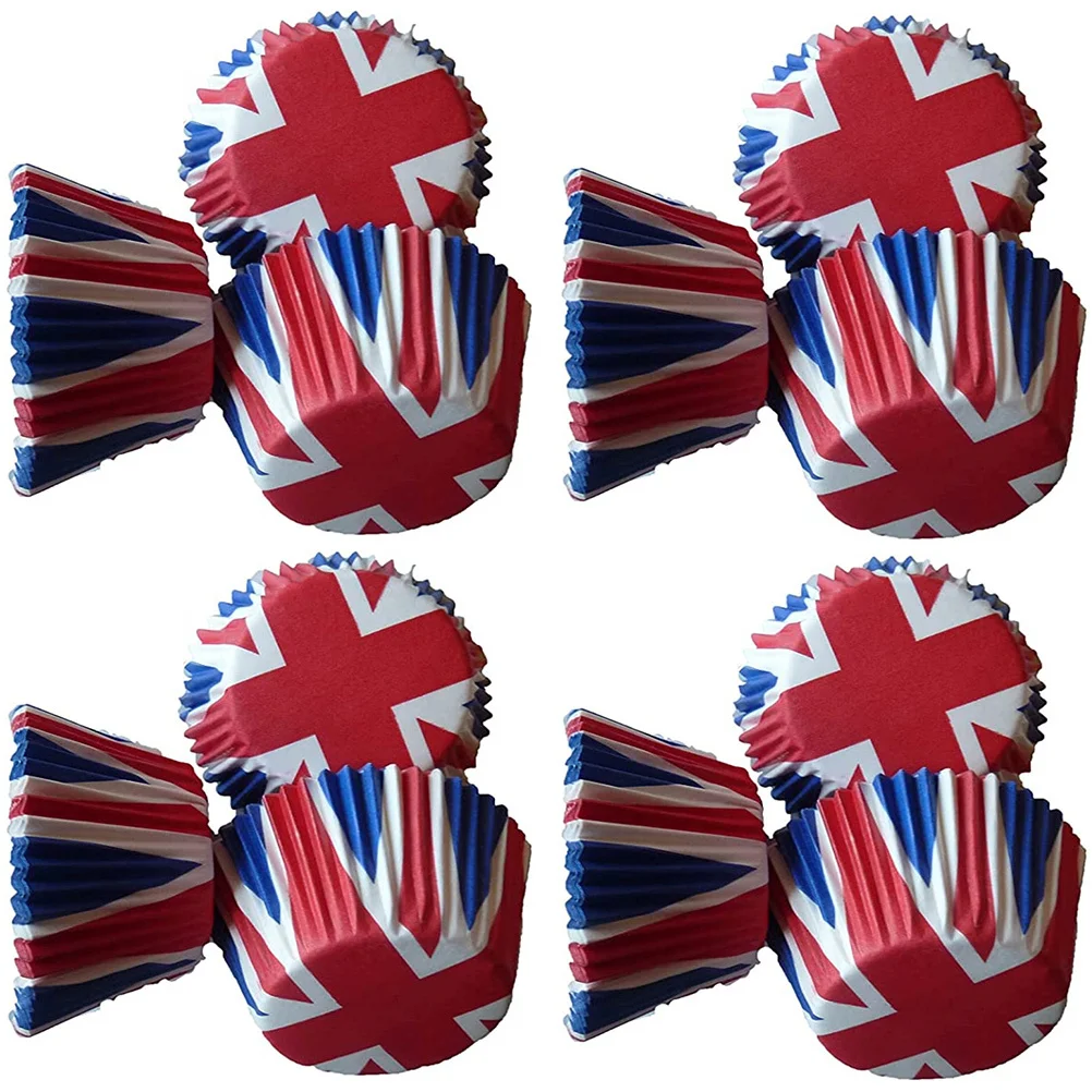 

200Pcs Union Jack Cake Baking Liners Safe Practical Muffin Cups for Dessert Shops Concession Stands Baking Cups