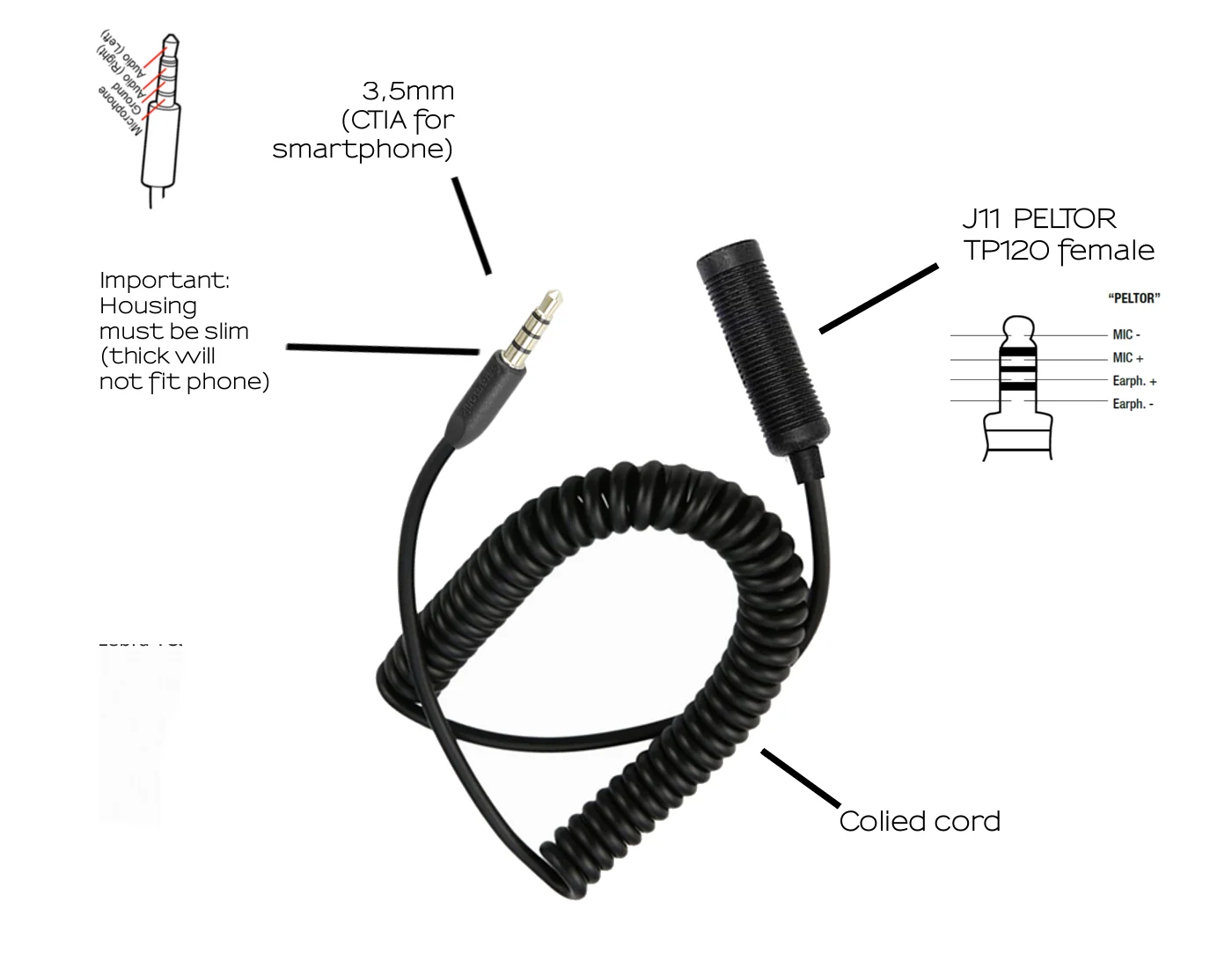 3.5mm mobilní telefon na U-174/U pro z-tactical tca-sky peltor  kolíček sluchátka náhlavní prodloužení kabel odolný konírna