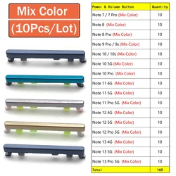 10Pcs, Power Button Volume Side Button Key For Redmi Note 7 8 9 9S 10 10s 11 12 13 Pro 4G 5G Replacement Parts