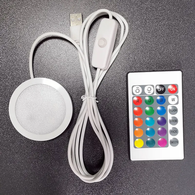 USB 5V RGB Spotlight 3W 5W Surface Installation Remote Controller LED Simple Ceiling Light Wine Cabinet Light Ultra Thin 8mm