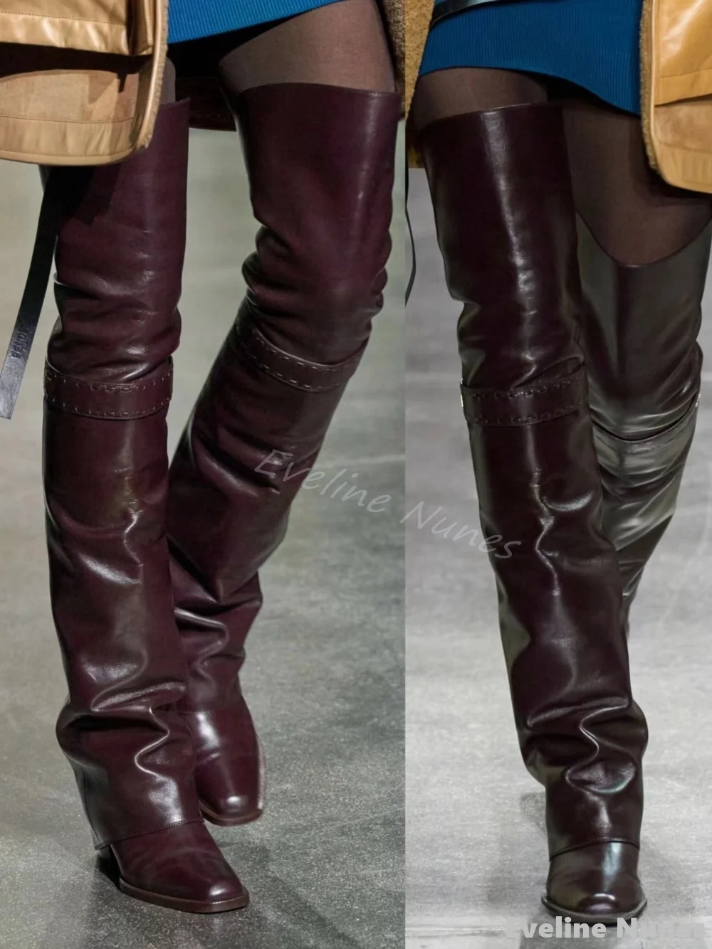 Straight Hem Over-the-knee Boots Women Fashion Solid Square Toe Chunky Heel Long Boots 2025 Retro Large Size Catwalk Knight Boot