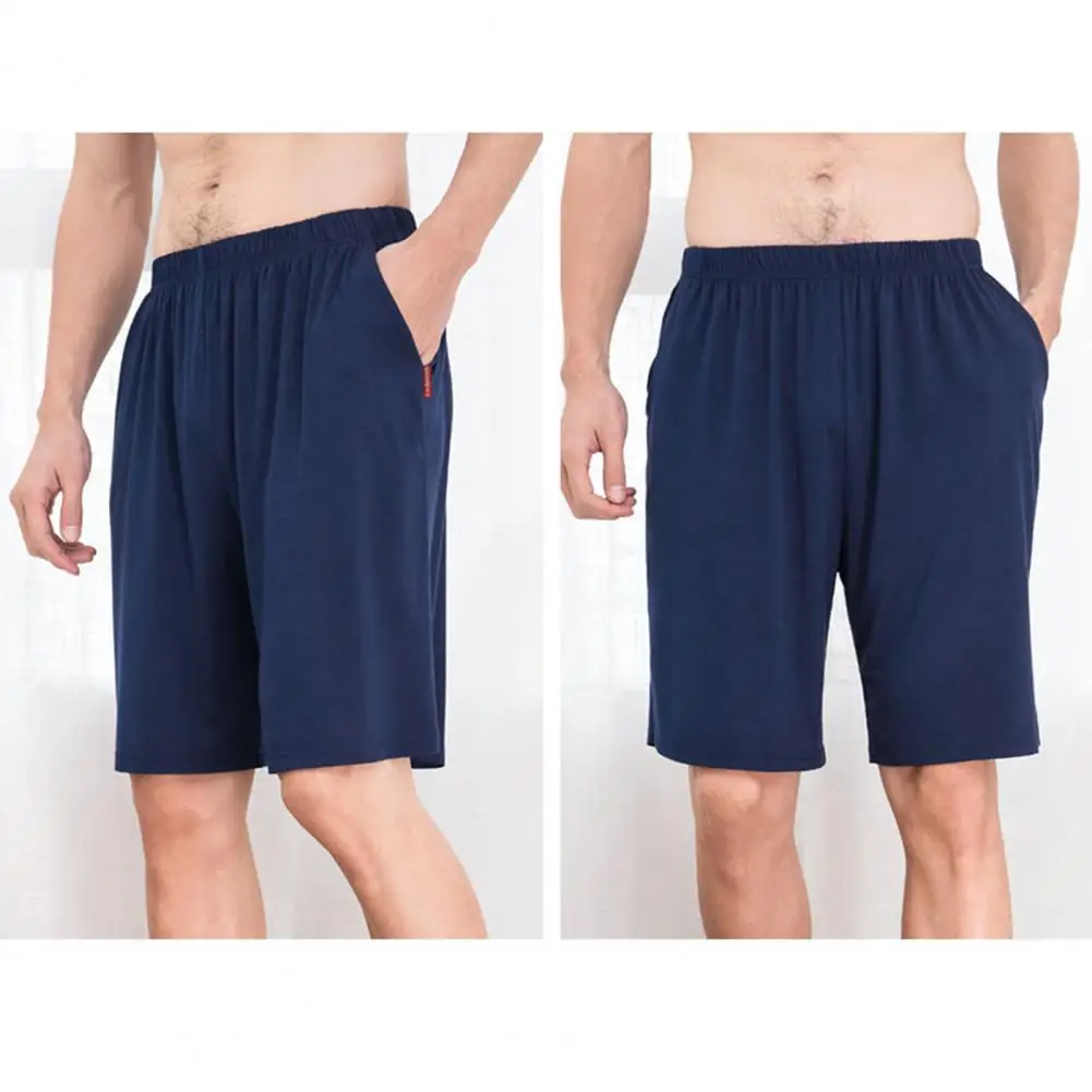 

Breathable Men Summer Shorts Men's Wide Leg Casual Shorts with Elastic Waist Pockets for Summer Loose Fit Solid for Streetwear