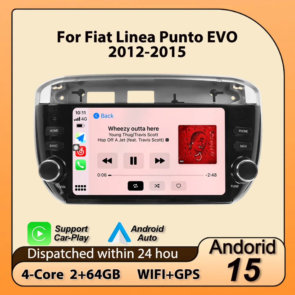 Radio para Auto con Pantalla IPS Android 15 para Fiat Linea Punto EVO línea 2012-2015, Sistema de Audio Inteligente Multimedia Central con Carplay