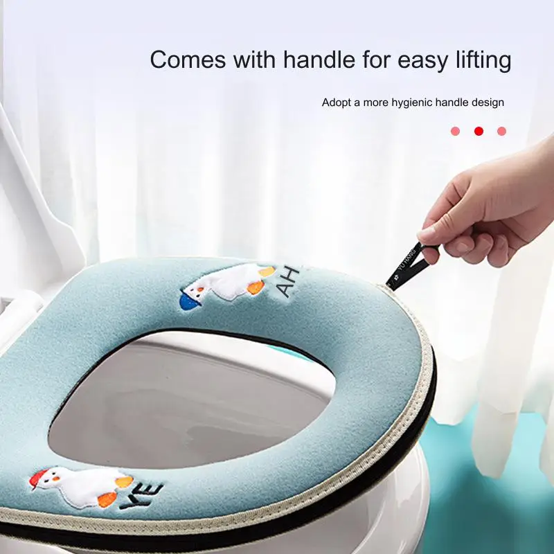 Universal Toilet Seat Cover With Handle Closestool Zipper Mat Soft Warm Toilet Seat Cushion Bathroom Toilet Lid Accessories