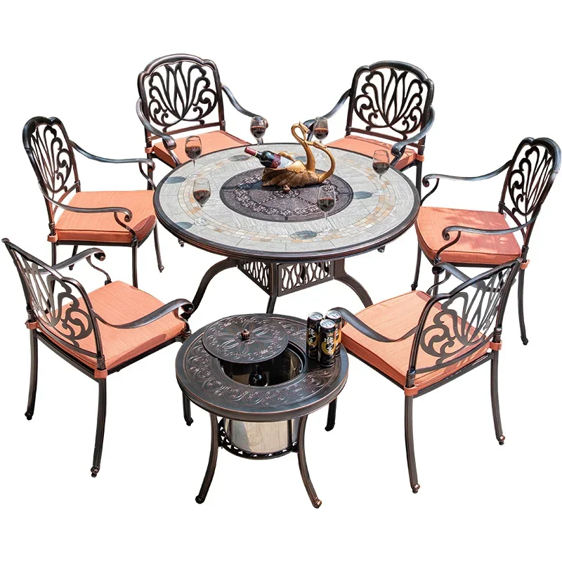 The product can be customized. Outdoor barbecue tables and chairs courtyard home barbecue grill smokeless Korean multifunctional