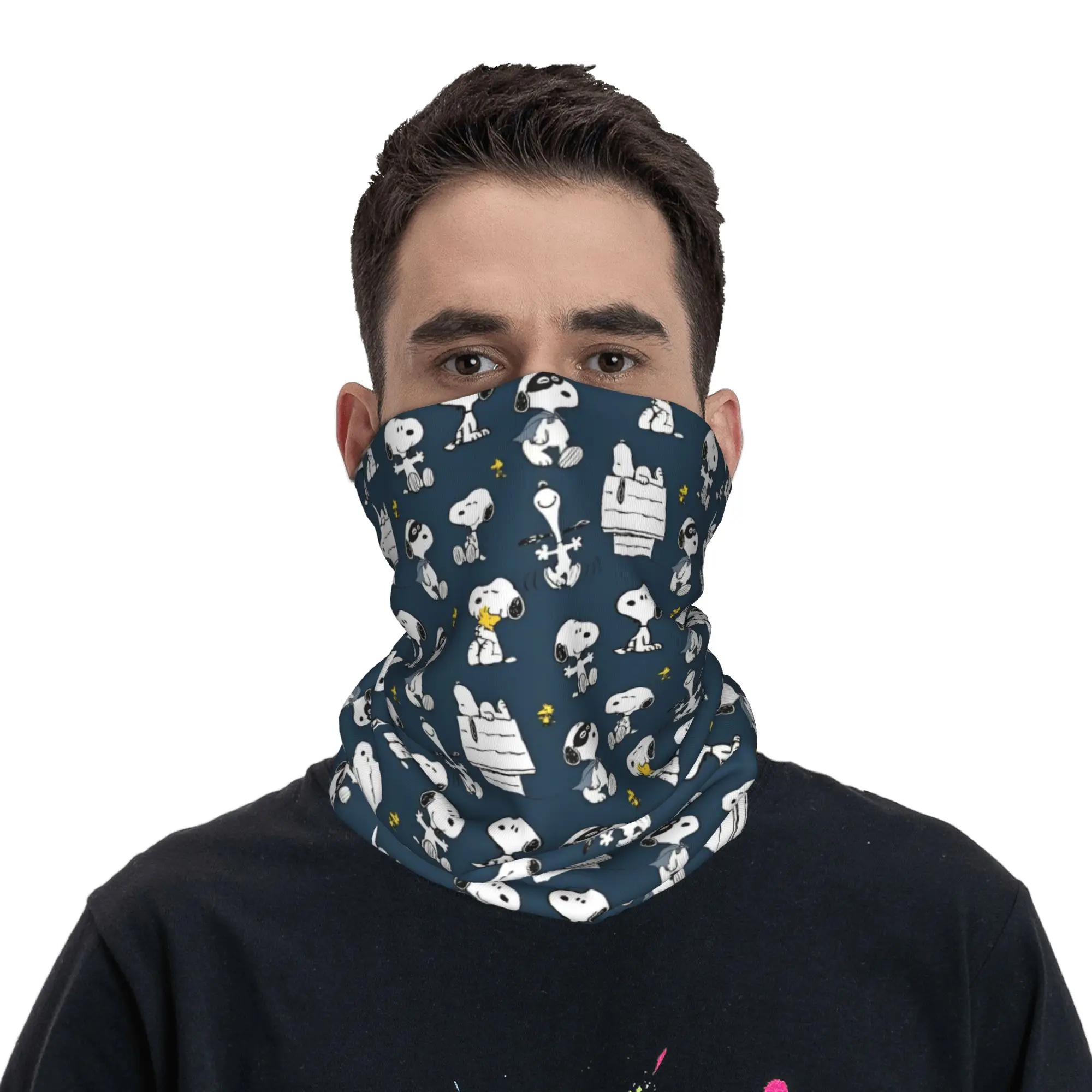 Snoopys Bandana Neck Gaiter Printed Cartoon Wrap Scarf Multifunctional Headband Running for Men Women Adult Washable
