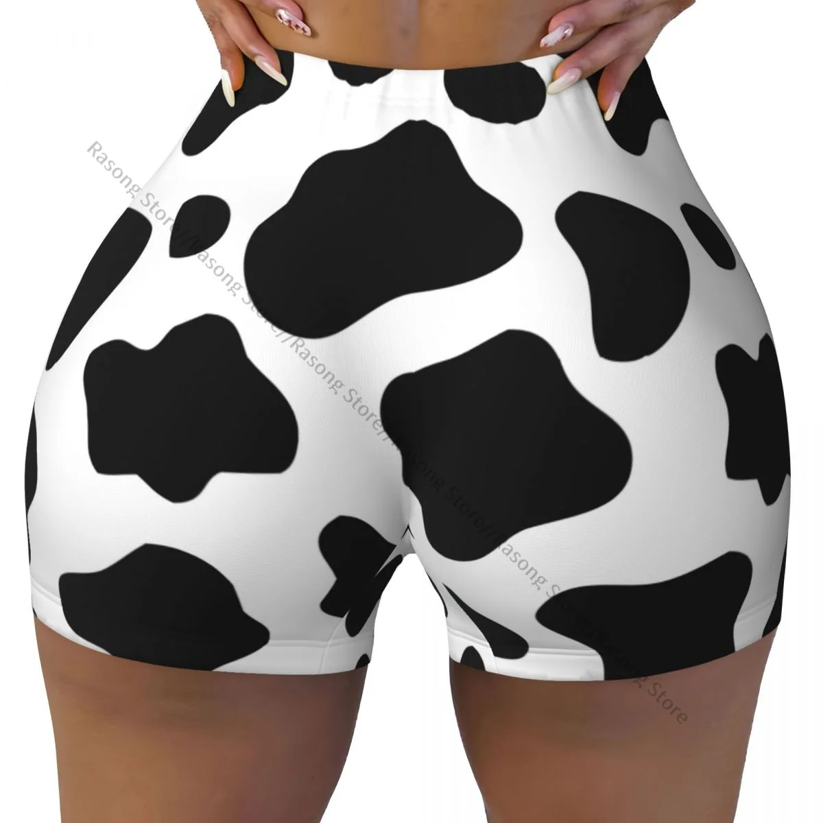 Sexy tight hip sports shorts Black And White Cow Pattern fitness women's comfortable yoga shorts