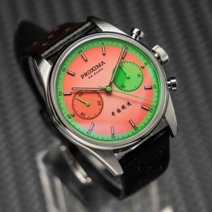 

Proxima Men Chronograph Watch 39MM Panda Manual Winding Mechanical Wristwatch 10ATM Bubble Sapphire ST1902 Fruit Colorful Dial