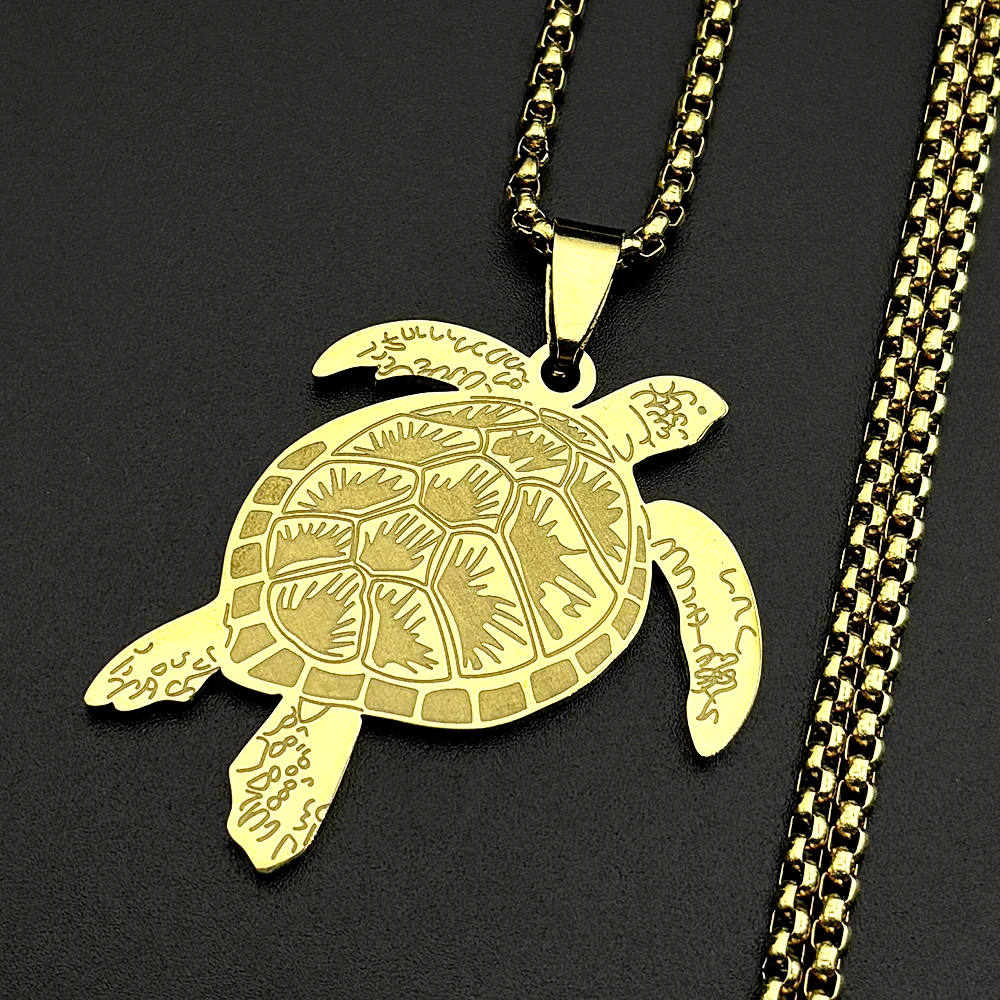 Sea Turtle Necklace For Women Men Stainless Steel Ocean Tortoise Seaweed Reefs Chain Jewelry Gift Beach Holiday Animal Lover