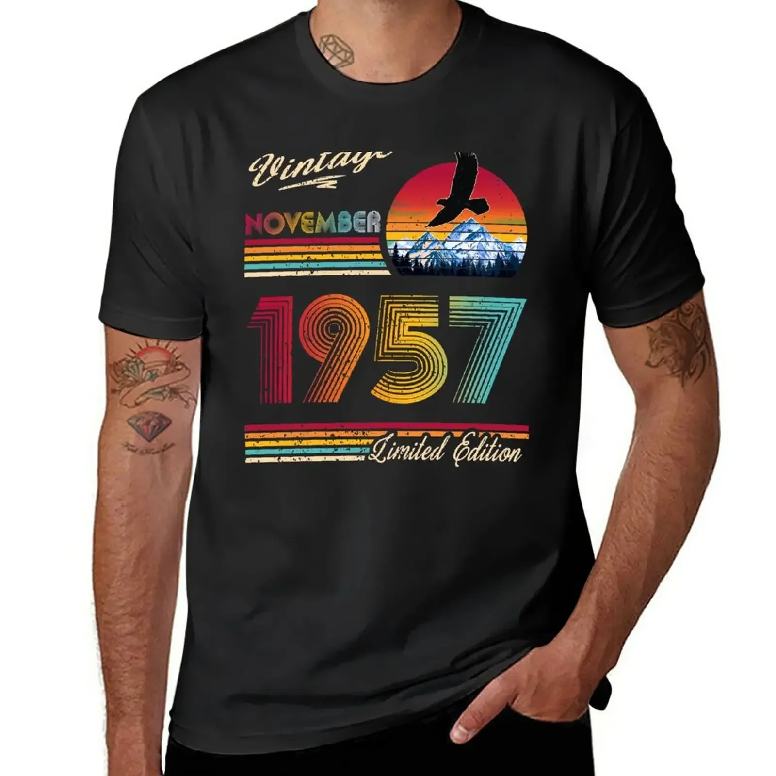 T-Shirt d'Anniversaire à Col Rond pour Homme, Tenue Humoristique, Couleur Unie, Blanc, Lourd, Taille, 2021, Novembre 1957