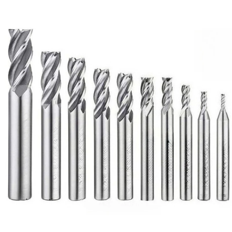 HSS Straight Shank End Mill Set, 2/3/4 Flute Keyway Milling Cutter, Super Hard White Steel Flat End Mill for CNC Machine