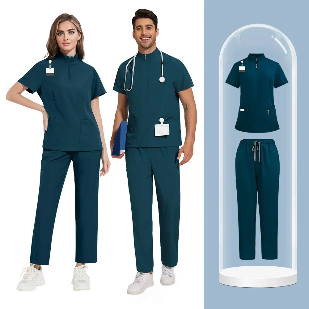 Slim Fit Medical Uniforms Surgical Suits Women Men Scrubs Sets Tops Pant Dental Clinic Beauty Salon Spa Lab Workwear Clothes