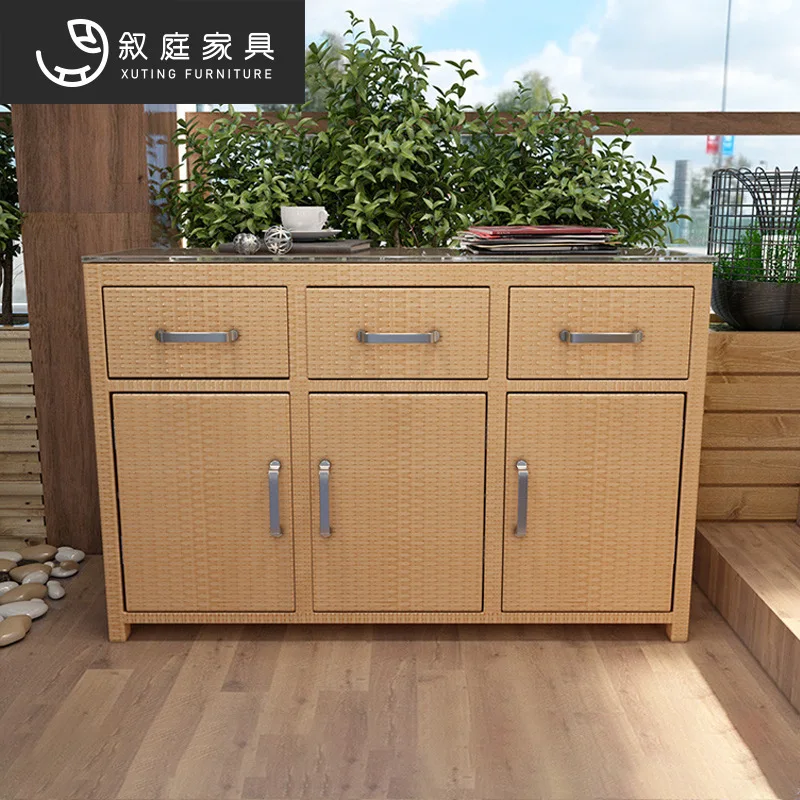 Outdoor balcony shoe cabinet waterproof and sunscreen household entrance large-capacity storage locker rattan shoe cabinet