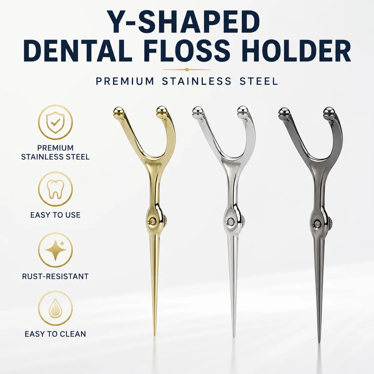Replaceable Stainless Steel Y Shape Floss Holder Reusable Toothpick Dental Teeth Sticks