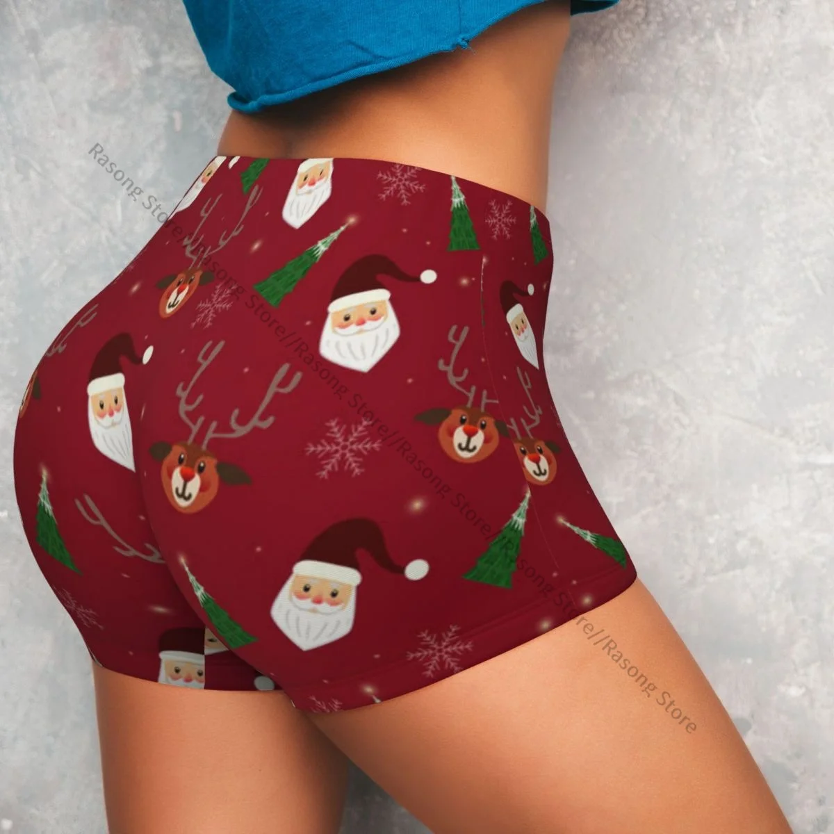 Women's Yoga Shorts Christmas Santa Deer Beer Pattern Scrunch Booty Butt Lifting Comfort Fitness Gym