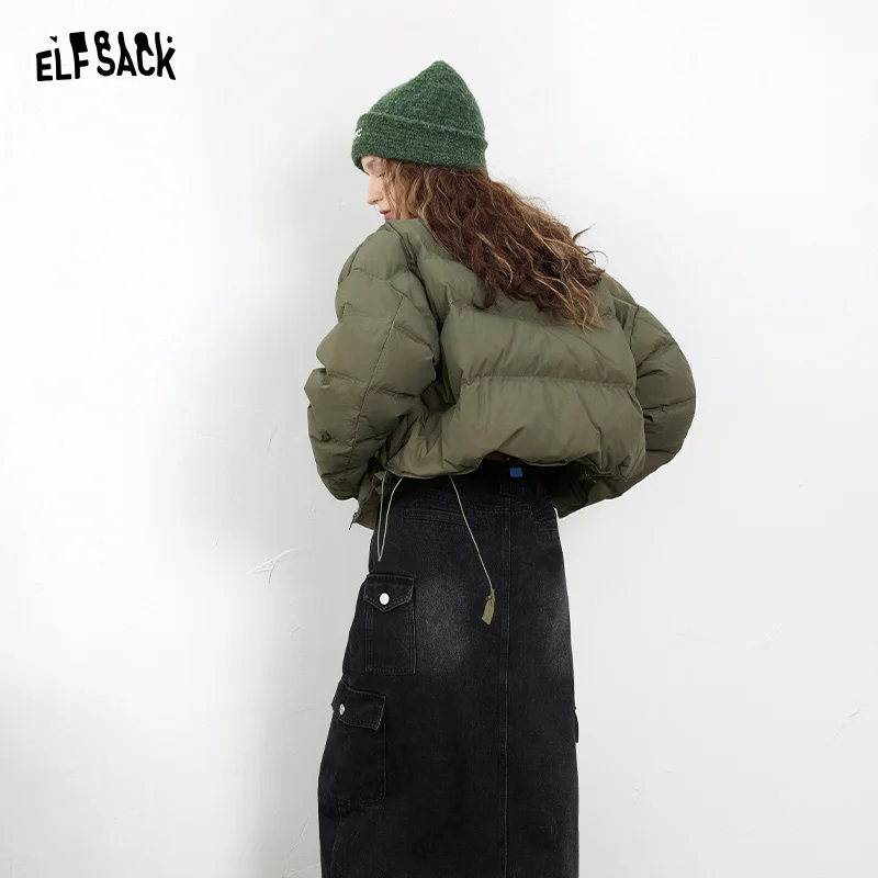 Imagem -04 - Elfsack-jaqueta Curta Monocromática de Mulher Cabolsas Minimalistas Inverno 2023