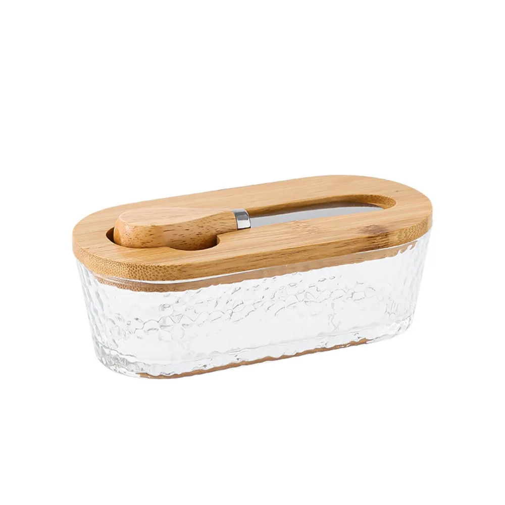 

Oval Shape Glass Butter Box Transparent Visible Butter Container Fresh-keeping With Lid and Spatula Butter Tray Refrigerator