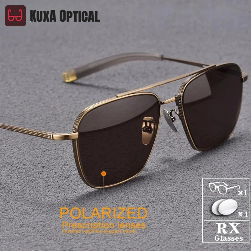 

KUXA Shades Square Polarized Sunglasses Fishing Driving Myopia Glasses Men Titanium Eyewear Prescription Eyeglasses Retro Design