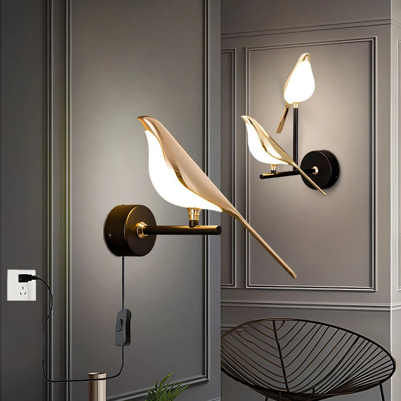 

Modern LED Wall Lamp Originality Magpie Bird Light Indoor Lighting Home Bedside Bedroom Living Room Simplicity Art Decorative