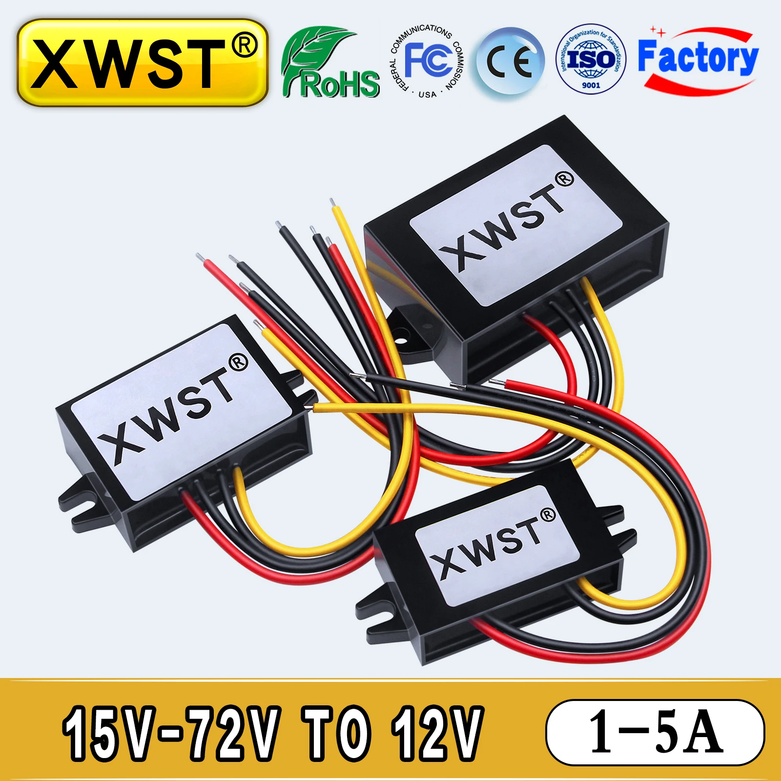 XWST DC to DC Converter 15V 24V 36V 48V 60V 72V to 12V  Power Inverter 1-5A Step Down Buck Voltage Regulator For Car LED Audio