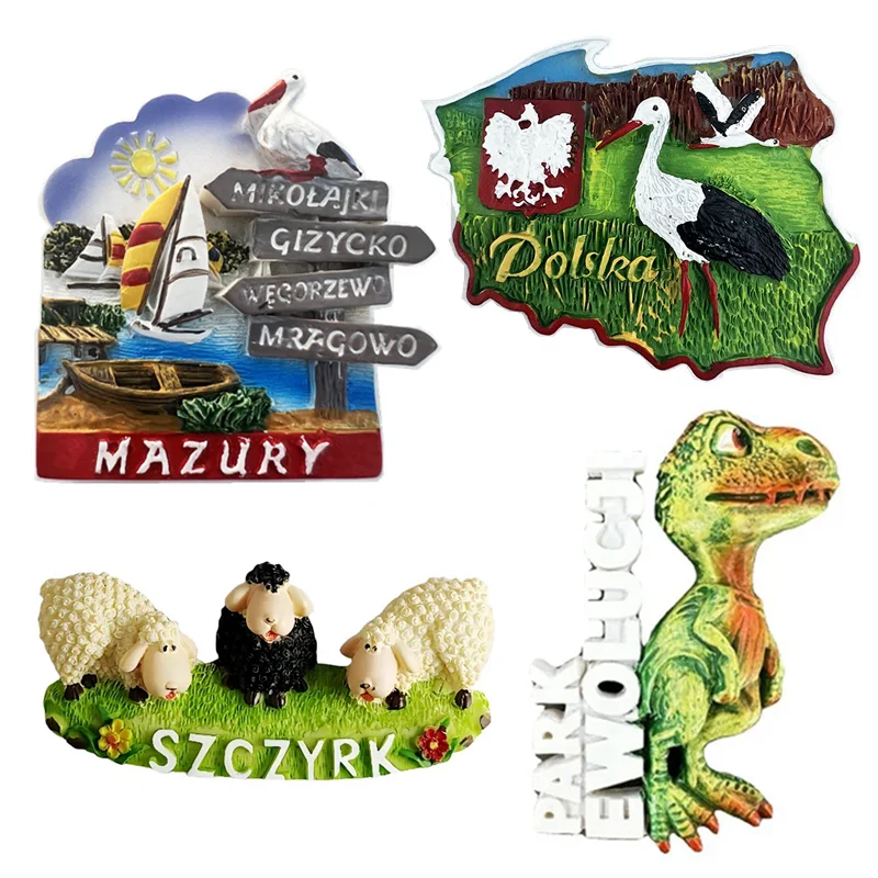 Poland Mazuli White Stork Dinosaurs Sheep 3D Fridge Magnets Polish Tourism Souvenirs Refrigerator Magnetic Stickers