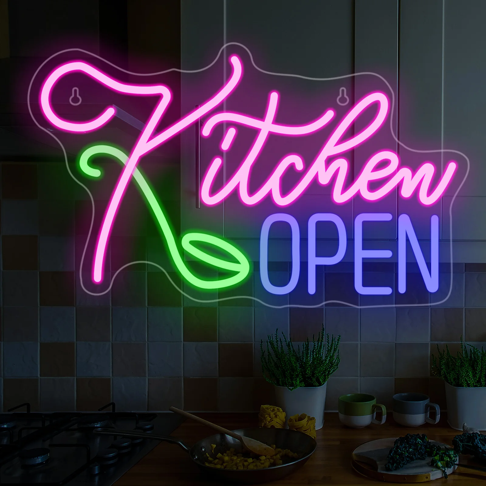 

Kitchen Open Neon Sign For Wall Decor Restaurant Open Glowing Sign Dimmable Room Decoration For Home Party Restaurant USB Lamp