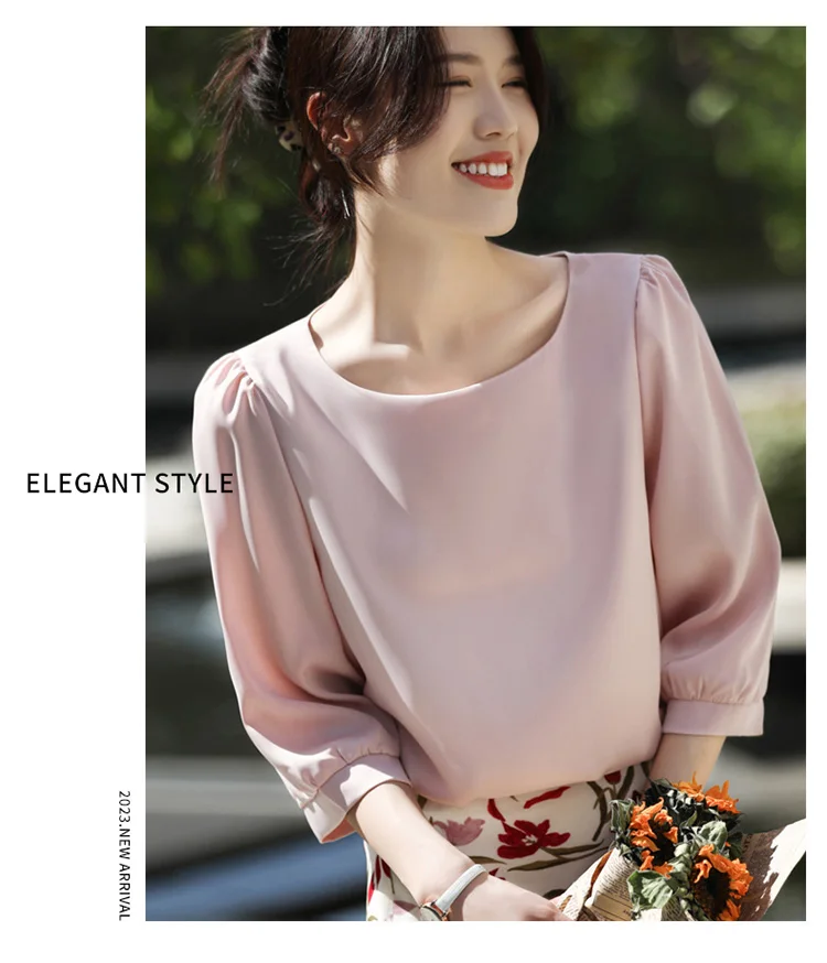 2023 Spring Heavyweight Silk Women's Shirt Long Sleeve Rose Print Fashion Westernized Large Silk Top