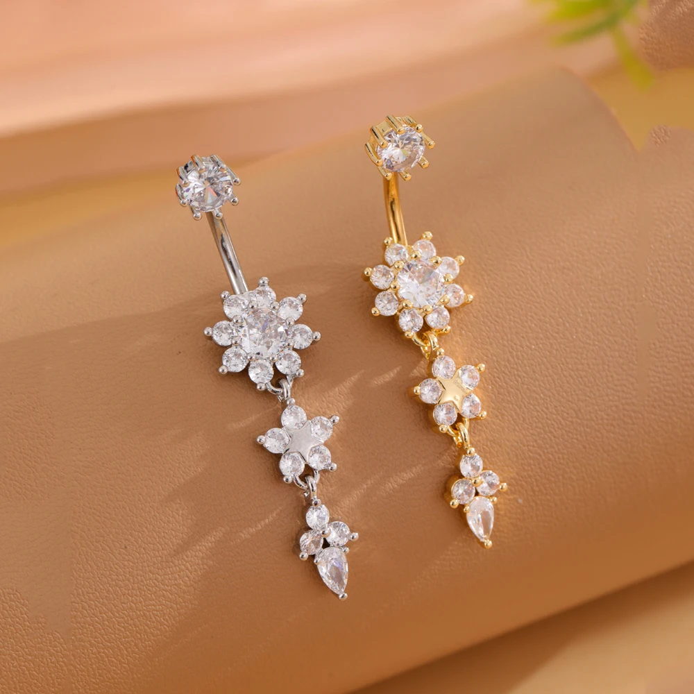 14G 10MM 3/8 Inch 316L Surgical Steel Belly Button Rings Flower Butterfly Curved Navel Rings Barbell Body Piercings Jewelry 1pc