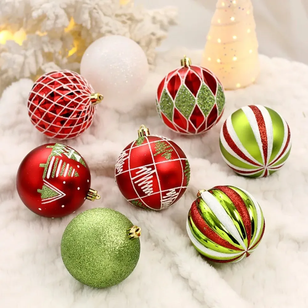 

16 Pcs 8cm Painted Christmas Balls Set Cartoon Red Black Gold Electroplated Christmas Hanging Balls Elegant Plastic