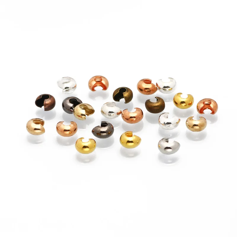 Wholesale 100pcs/lot 3-5mm Copper Round Covers Crimp End Beads Stopper Spacer Beads For DIY Jewelry Making Findings Accessories