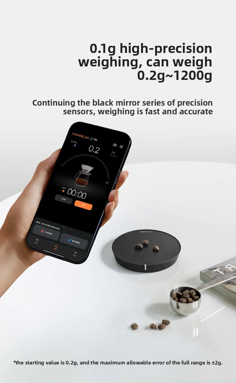 TIMEMORE Black Mirror Dot Smart Coffee Electronic Scale APP Interconnection Bluetooth Connected Barista No‑Screen Digital Scales