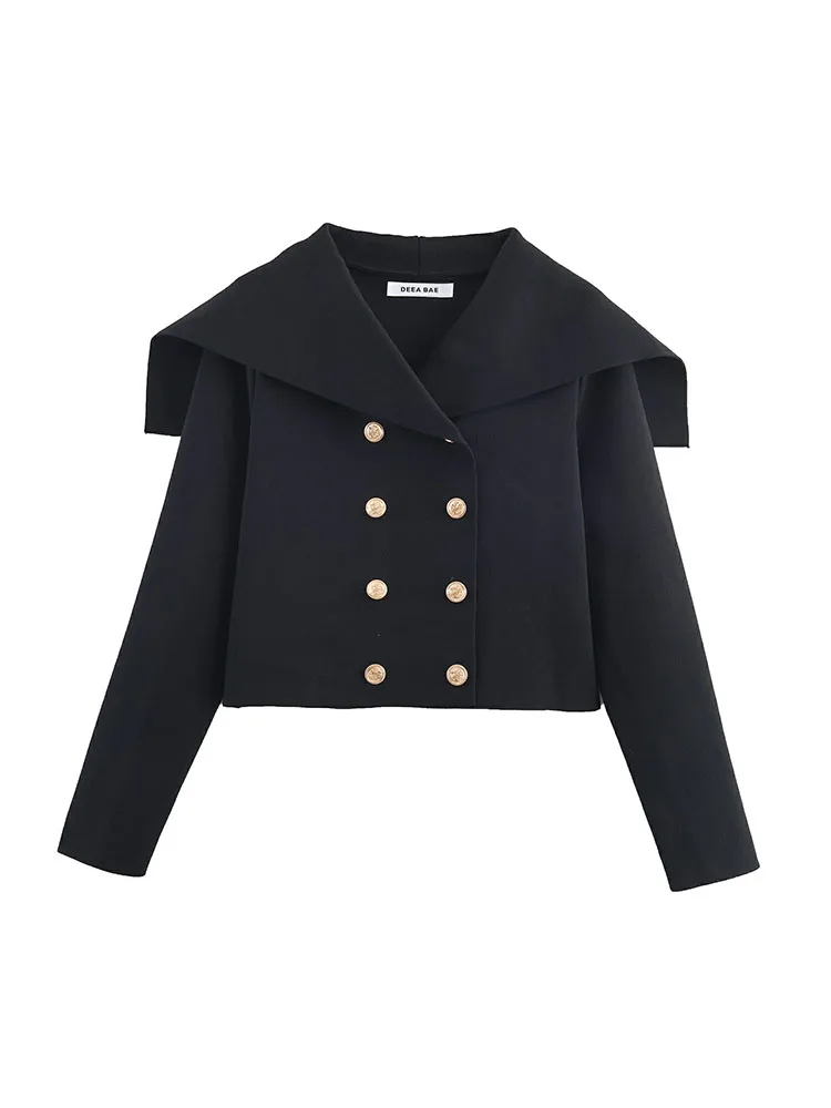 

Женские осенне-зимние новые модные двубортные вязаные короткие пальто с матросским воротником, куртки с длинными рукавами, универсальные топы в стиле ретро