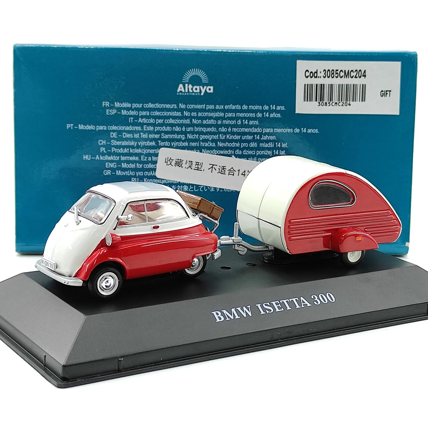 Modelo de coche de aleación ALTAYA a escala 1:43, ISETTA 300, remolque de viaje y camping.