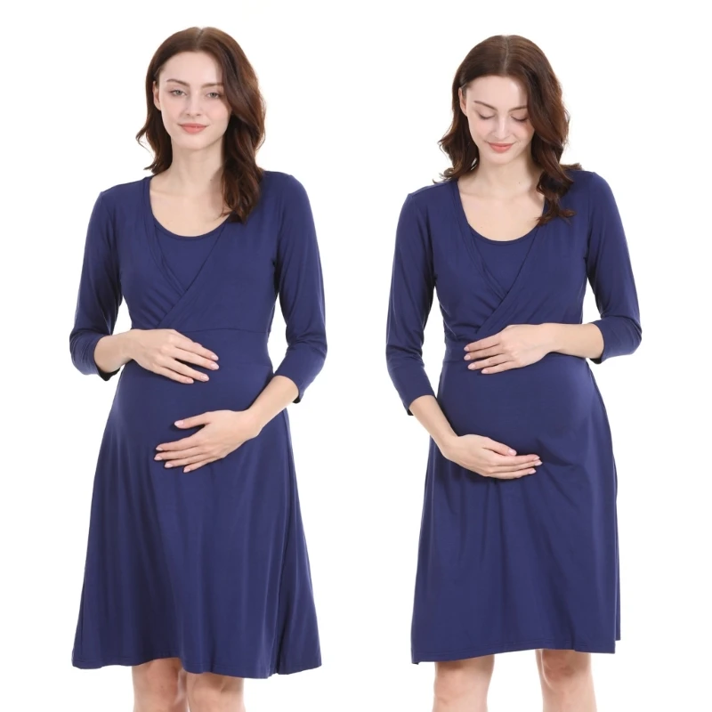 Flared Maternity Nursing Dress with Soft Fabric V Neck and Easy Wear Design for Home Use and Casual Day Dressing
