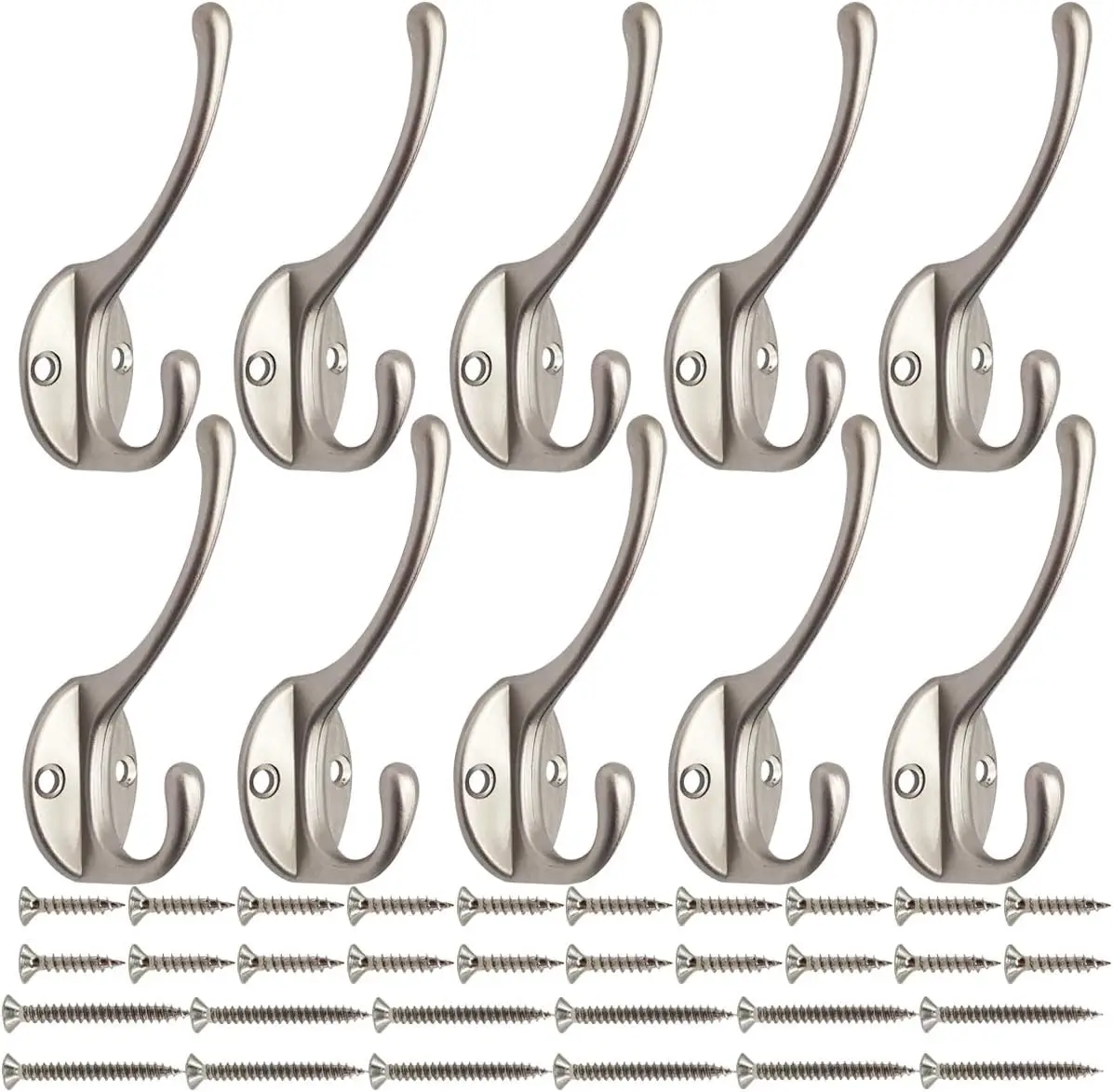 

10 Pack Retro Double Coat Hooks Wall Mounted with 40 Screws Heavy Duty Hooks for Hanging Coats, Bags, Towels, Hats, Keys