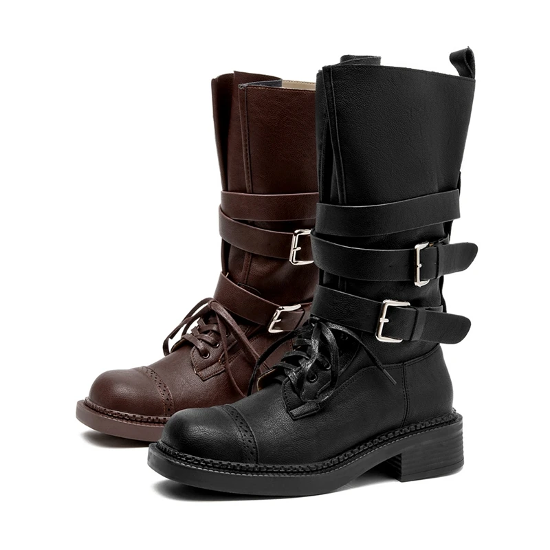 AIYUQI Western Cowboy Boots Women's 2026 New High Tube Motorcycle Boots Women's Block Heel Fashion Rider Boots Women