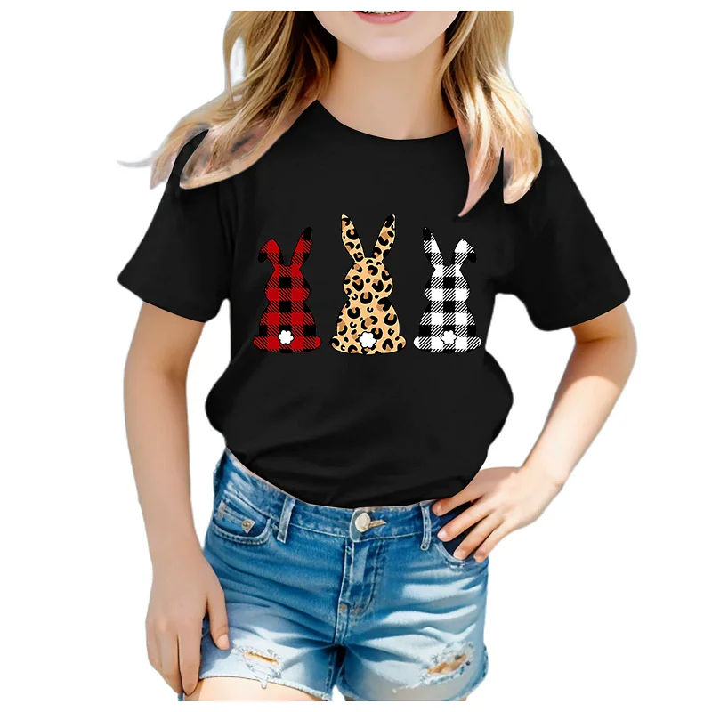 

A Popular Casual Round-neck Children's Short-sleeved T-shirt with Easter Bunny Prints in The European and American Style