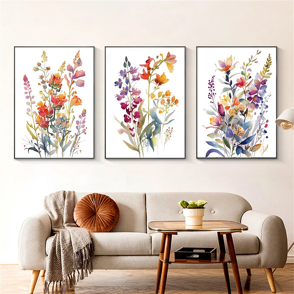 

Colorful wildflowers art prints set of 3 watercolor floral posters bright floral prints home decor canvas print art poster