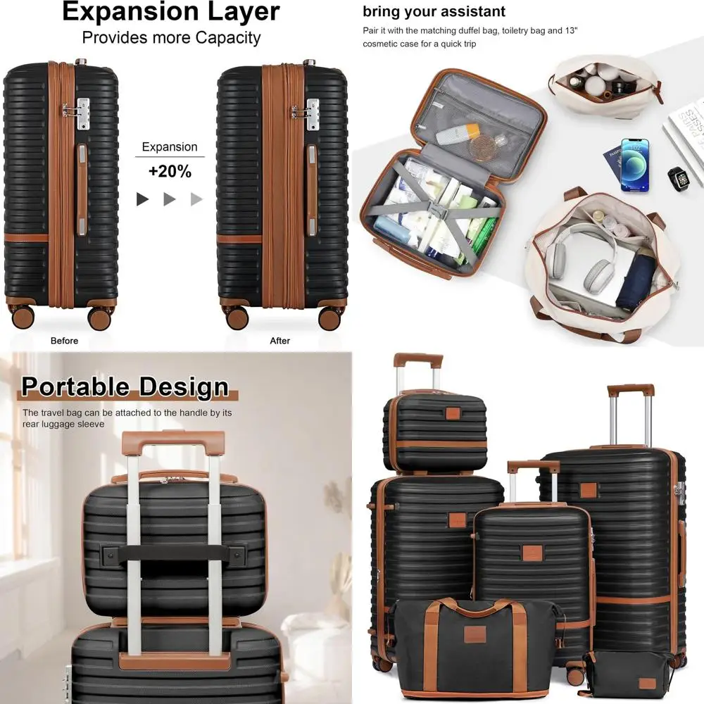 

Набор из 3 чемоданов на колесиках с замком TSA, жесткий корпус, расширяемые, (13/20/24/28 дюймов, черный/коричневый)