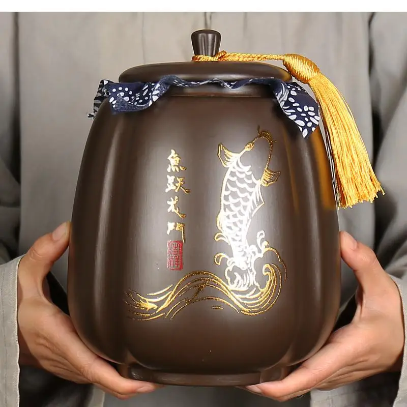

Tea Caddy Retro Purple Clay Container Household Large-capacity Multifunctional Coffee Bean Storage Sealed Can Pu'er Box