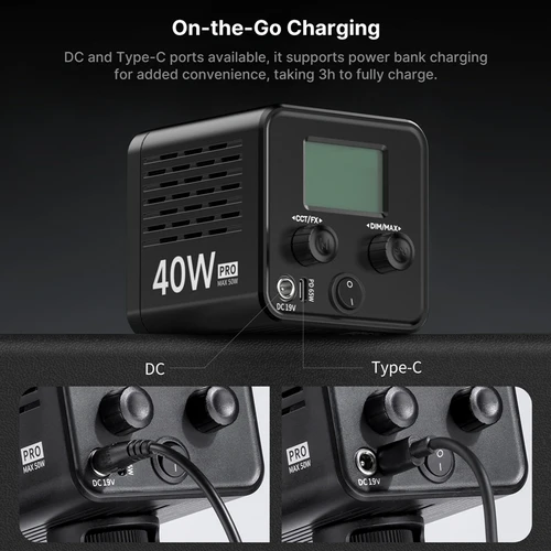 Imagen 2 del producto Ulanzi L023 40W Pro Luz de vídeo Luz COB bicolor Mini luz de vídeo de montaje Bowens 3400mAh 2500K-6500K con puerto DC y tipo C