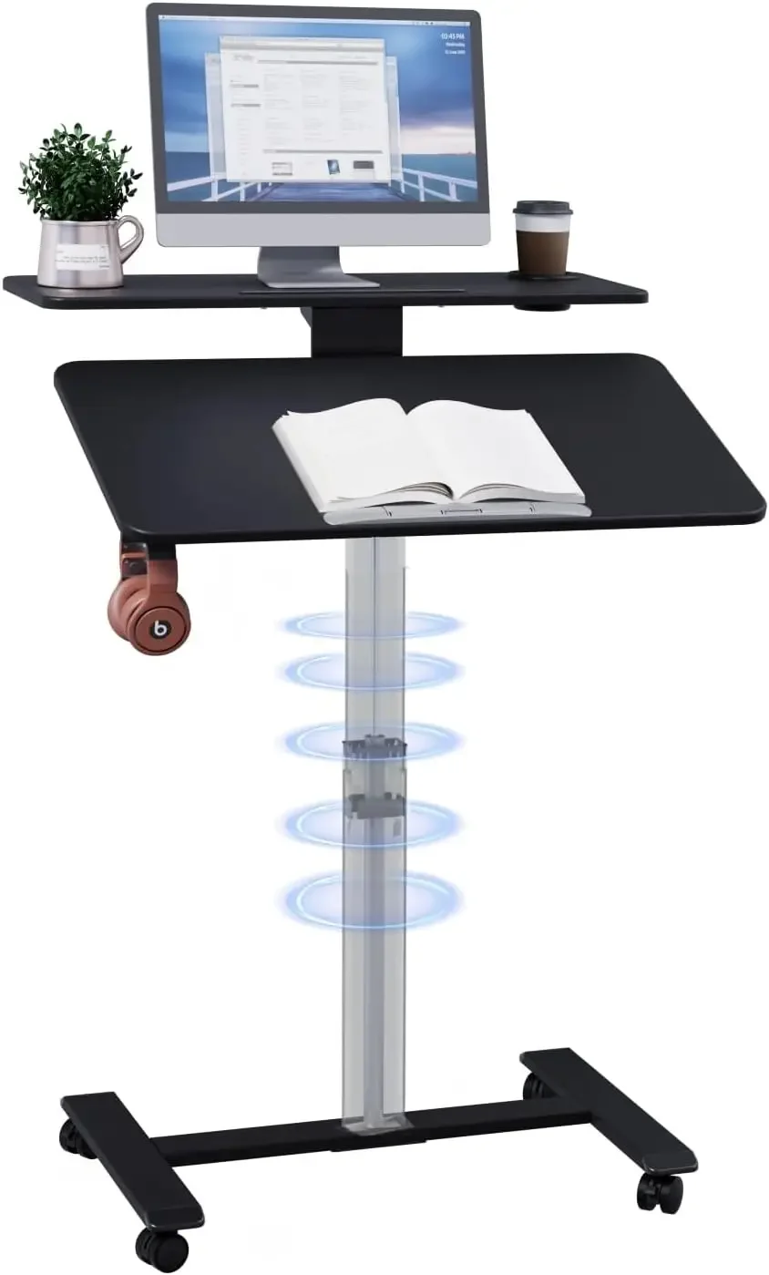 Pneumatic Standing Desk with Wheels - Adjustable Height 28