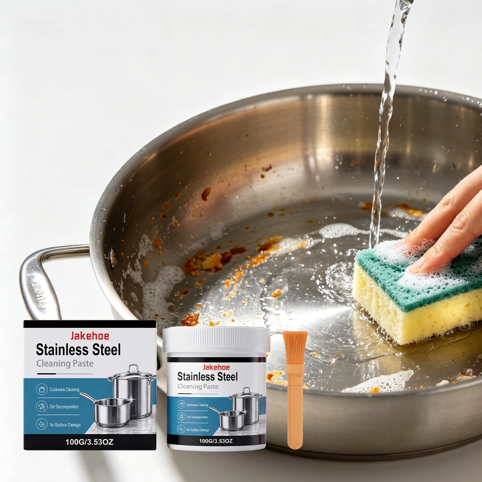 Stainless Steel Cleaner Paste 100g With Brush For Kitchen-ware Renovation