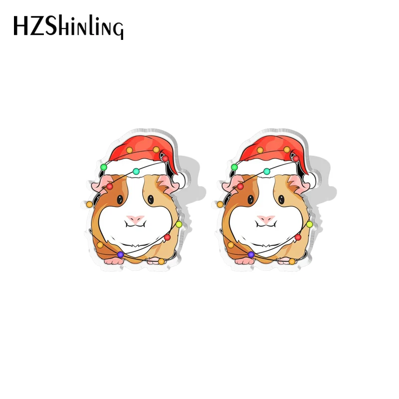 2023 Merry Christmas Style Guinea Pigs Acrylic Resin Stud Earrings Epoxy Handmade Jewelry Gifts Friends