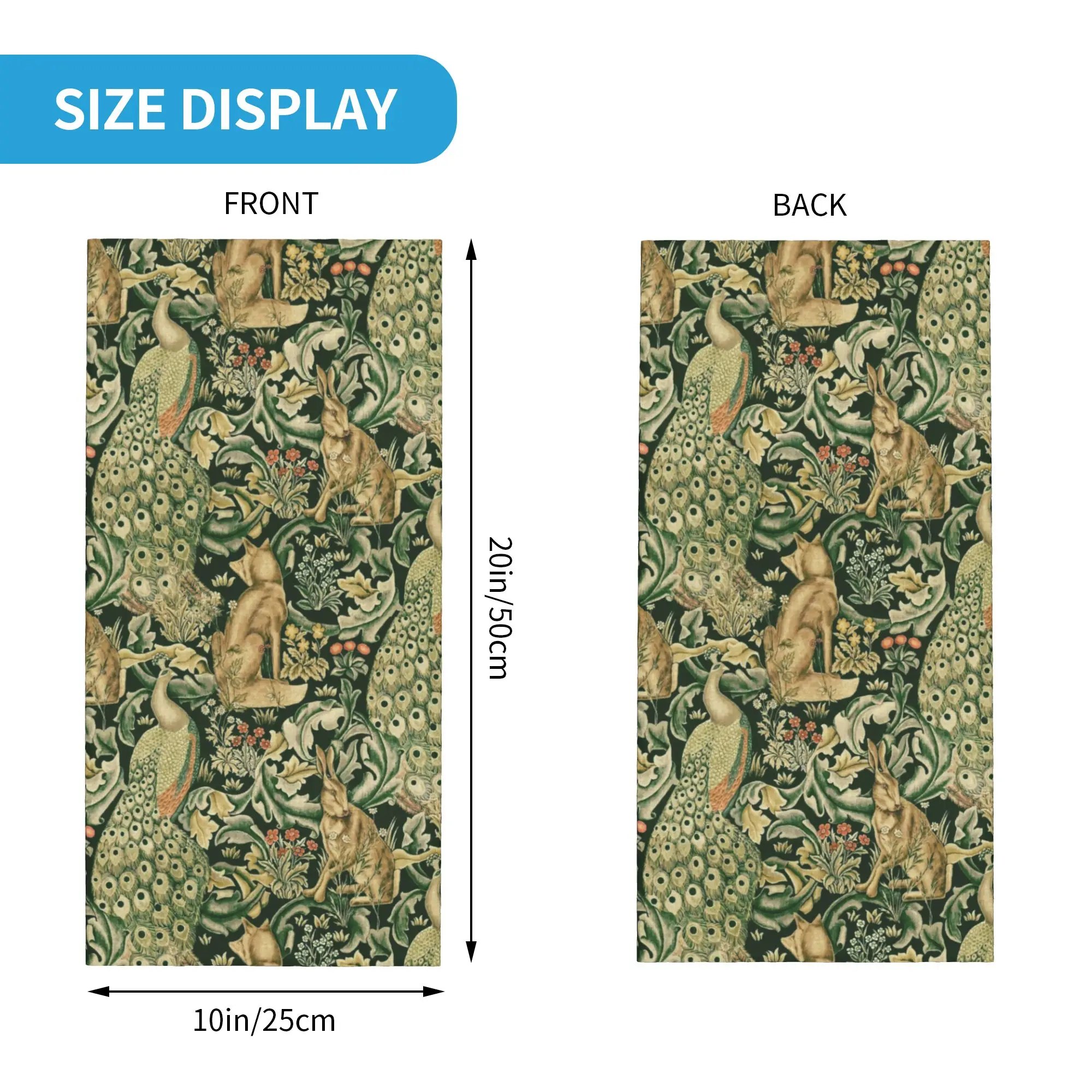 Custom Peacocks And Fox By William Morris Neck Gaiter Windproof Winter Forest Animals Textile Pattern Bandana Scarf for Hiking