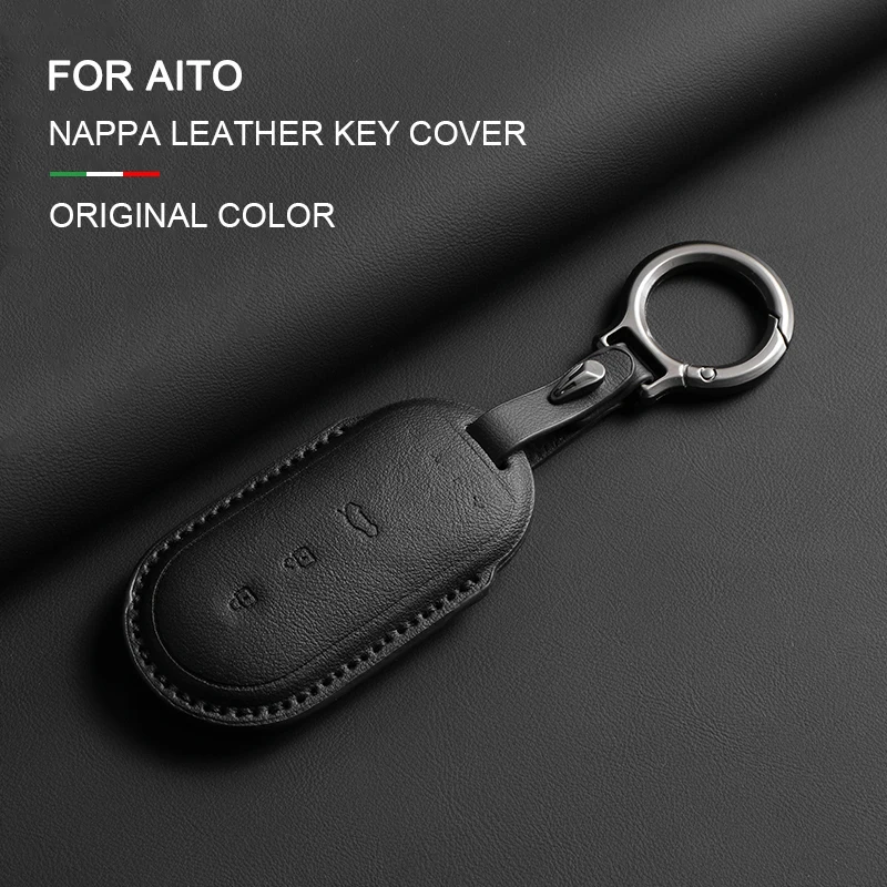 

Leather Car Key Case For HUAWEI AITO M5 M7 2022 M9 2024 Smart Remote Protector Cover Shell Keychain Holder Fob Auto Accessories