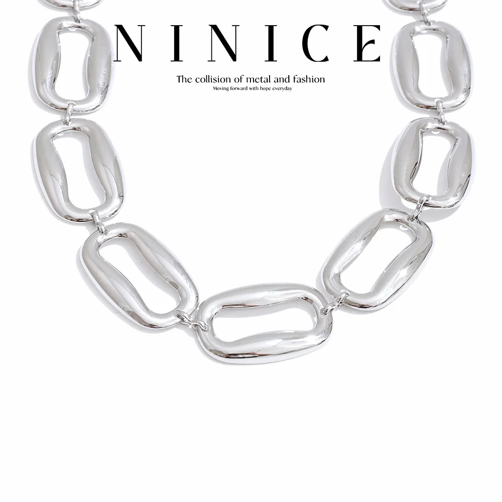 NiNice Stainless Steel Irregular Rectangular Necklace Bracelet Set Selected Jewelry Personality Fashionable Design Gift