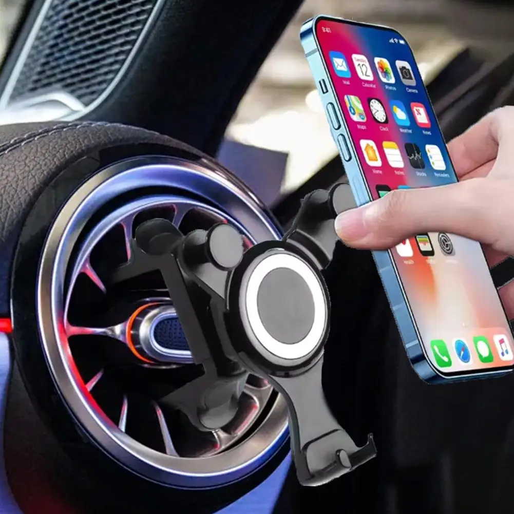 Round Car Air Outlet Mobile Phone Navigation Holder Gravity Bracket Rotatable Phone Mount For Air Outlet Quick Installation